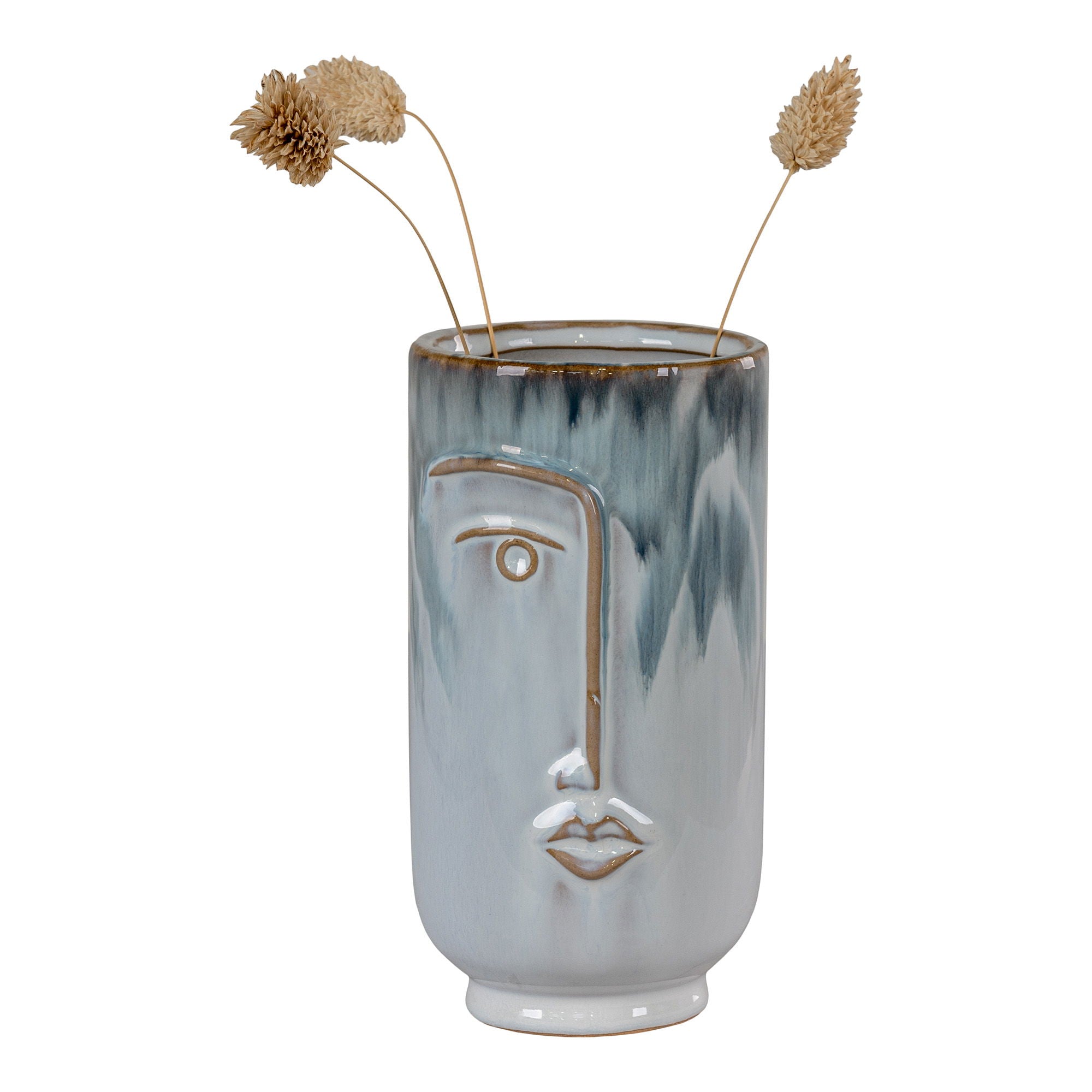 Gesichtsvase “Blue Expression” – Porzellan, Ø9 × 17 cm, blau